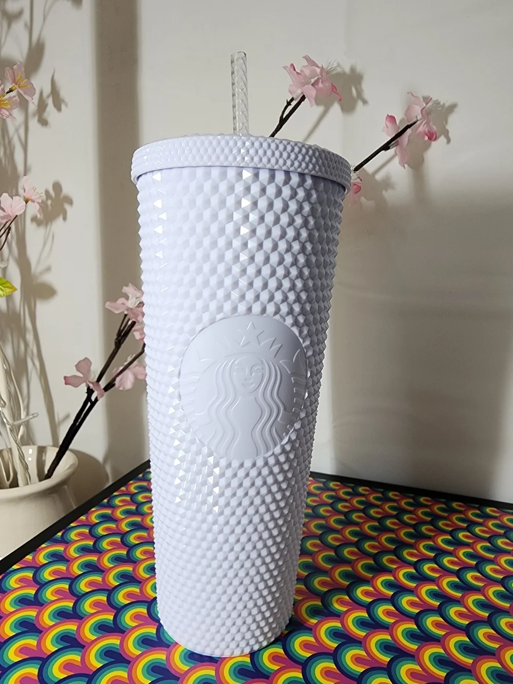 NWT Starbucks White Studded Reusable Tumbler with Straw 24 oz